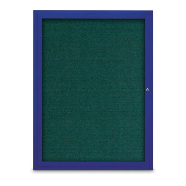 Slim Enclosed Corkboard, 18"x24", Satin Alum Frame/Cobalt